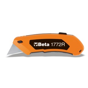 Utility knife with retractable trapezoidal blade, supplied with 5 blades