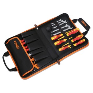 Folding tool case with assortment of 24 tools, for electricians