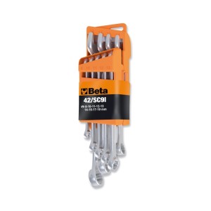 Set of 9 combination wrenches with compact support