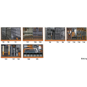 Assortment of 144 tools for industrial maintenance in ABS thermoformed trays