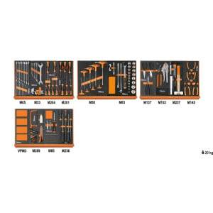 Assortment of 144 tools for universal use in EVA foam trays