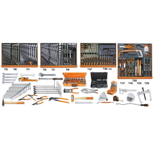 Assortment of 261 tools for industrial maintenance in ABS thermoformed trays