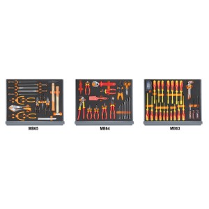 Assortment of 96 tools for electrotechnical maintenance in EVA foam trays