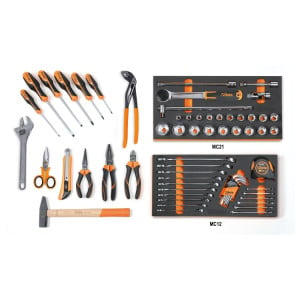 Assortment of 64 tools for universal use in EVA foam trays