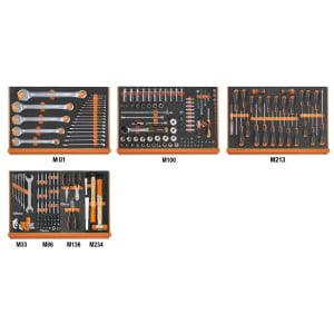 Assortment of 215 tools for universal use in EVA foam trays