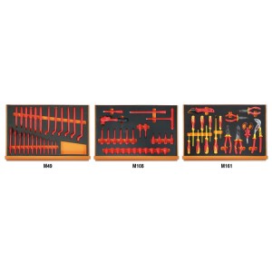 Assortment of 66 tools for electrotechnical maintenance, EVA foam trays