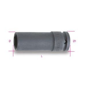 Impact sockets,  1/2" female drive, long, slim series phosphatized