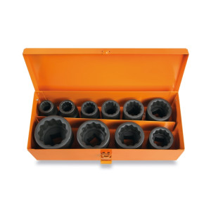 10 bi-hex impact sockets in metal case