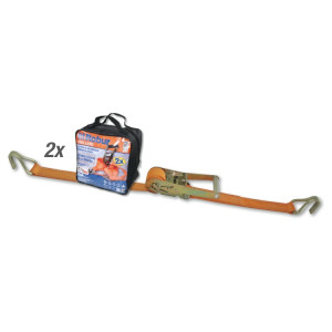 Bag with set of 2 ratchet tie-downs 8182, 8.5 m high-tenacity polyester belt, single hooks