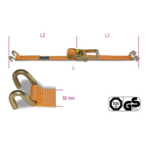 Ratchet tie down with double hook, LC 2500 kg, high-tenacity polyester belt (PES)