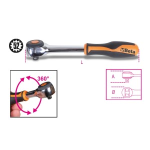 1/2" drive reversible ratchet  with rotating handle,  52 tooth mechanism