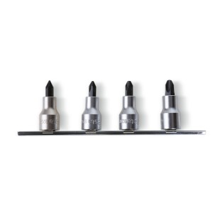 Set of socket drivers  for cross head Phillips® screws, 1/2" drive, chrome-plated - burnished inserts