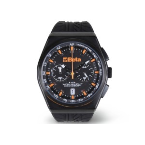 Chronograph, steel case, 5 ATM water resistant, silicone strap