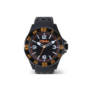 Analogue watch, soft touch plastic case with metal ring, 3 ATM water resistant, silicone strap