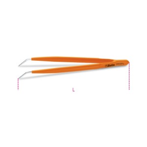 Bent thin knurled point pin spring tweezers made from stainless steel  PVC-coated