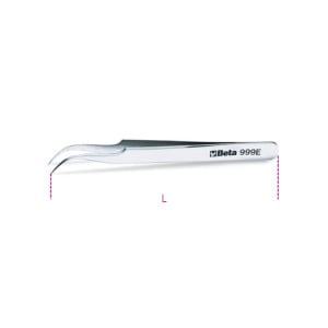 Extra slim curved end spring tweezers,  acid and magnetic resistant  made from stainless steel semi-bright finish