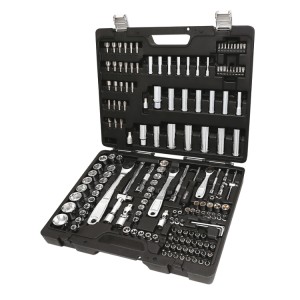 Assortment of 74 hexagon sockets, 42 bits, 30 socket drivers, 7 offset hexagon key wrenches and 17 accessories, in plastic case