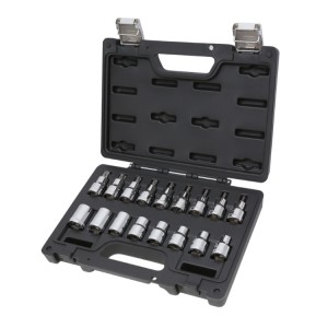 Assortment of 20 hexagon sockets and 5 accessories, in plastic case
