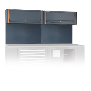 Tool wall system with 2 suspended cabinets, for workshop equipment combination