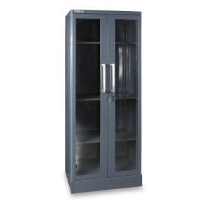 Sheet metal tool cabinet with two clear polycarbonate doors, for workshop equipment combination RSC55
