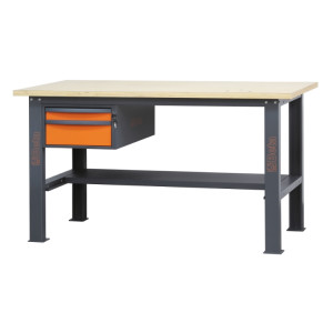 Workbench, 1.6 m long, with wood worktop and 2 drawers