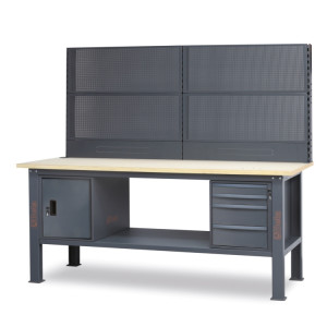 Work bench, 2.1 m long, with wood top, 4 drawers and door module