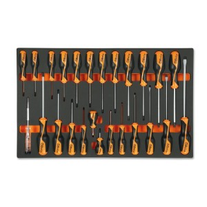 Foam tray with Beta Grip screwdrivers for slotted Phillips® and Torx® head screws
