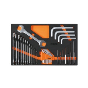 Foam tray with open end wrenches and offset hexagon key wrenches