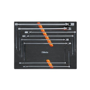 EVA foam tray with T-handle wrenches with swivelling hexagon sockets