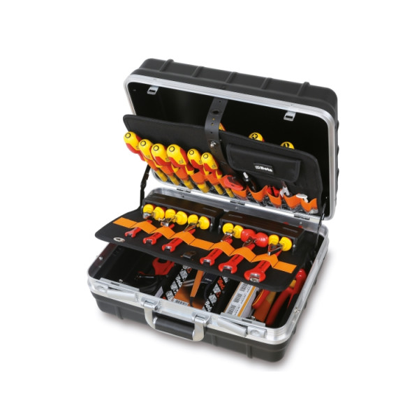 Tool cases with assortments of tools for electronic and