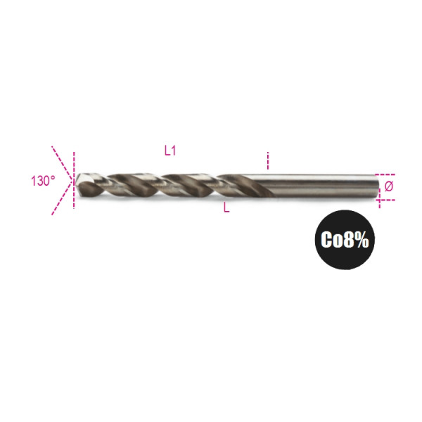 Twist drills with cylindrical shanks, short series, HSSCO 8 entirely