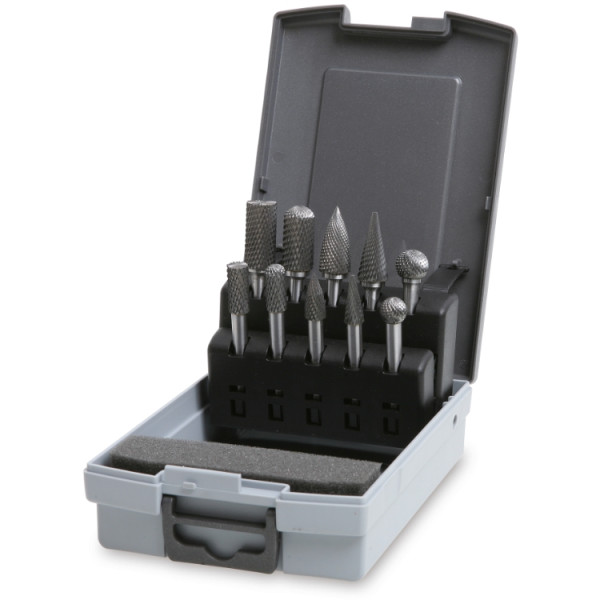 Set of 10 rotary files for steel including stainless steel