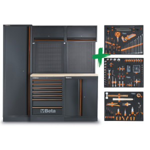 Combinación de muebles de taller C45PRO 2.0 B7W con surtido de 196 herramientas universales Beta Worker