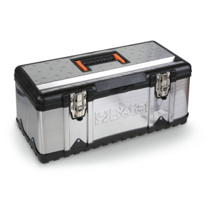 Caja de acero inoxidable y plástico con bandeja extraíble, vacía