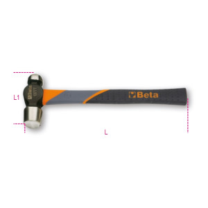Martillo de cabeza redonda y boca esférica para caldereros y hojalateros, mango de fibra