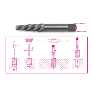 Extractor cónico para tornillos y espárragos a derechas rotos de acero aleado