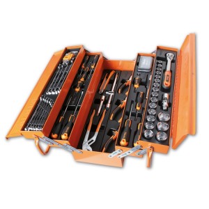 Caja de herramientas de chapa con surtido de 91 herramientas para el mantenimiento general