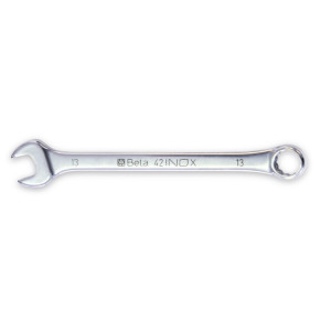 Llave combinada con una boca fija y otra de estrella en ángulo, de acero inoxidable