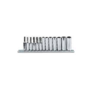 Juego de 13 vasos de 1/4" hexagonales largos, en soporte