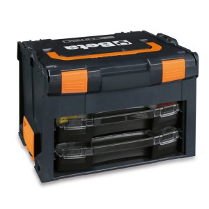 ​Maletín porta-herramientas COMBO en ABS, vacío, con 2 cajas porta-piezas pequeñas transportables