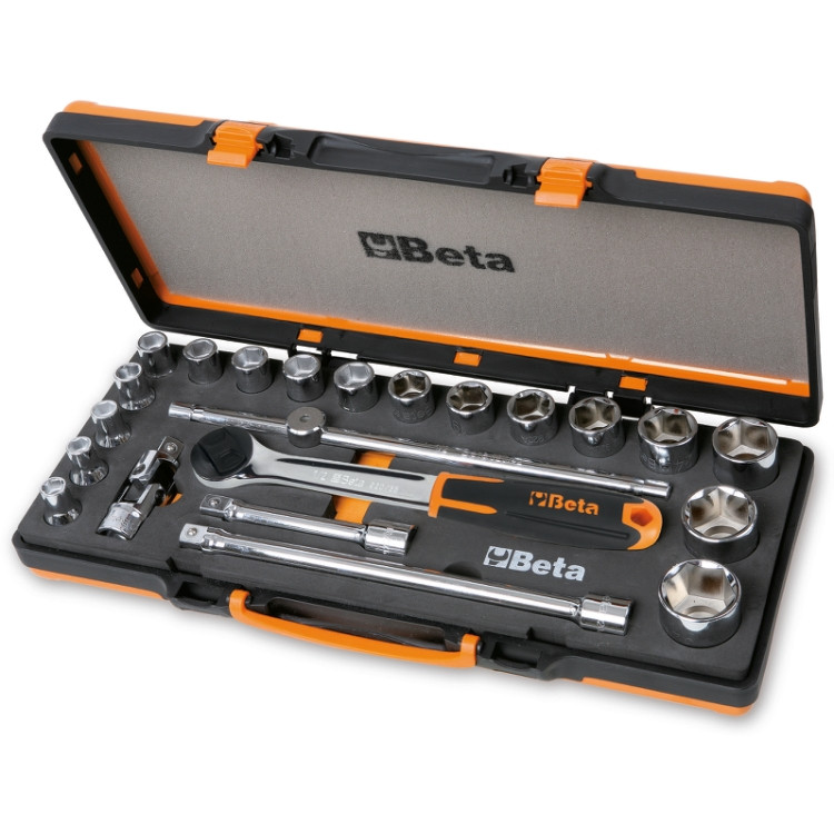 Coffret plastique thermoformé comprenant 1 cliquet avec 12 douilles 6 pans et 4 accessoires BW 928E/C17 – Beta Tools