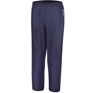 Pantalon imperméable en polyester enduit PVC avec coutures étanches, bleu Doté d’élastique à la taille et bas de jambe réglable avec boutons pression