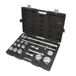 Coffret plastique thermoformé comprenant 1 cliquet avec 12 douilles 6 pans et 4 accessoires