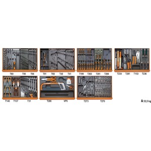 Composition de 232 outils pour la maintenance industrielle en plateaux thermoformés rigides en ABS