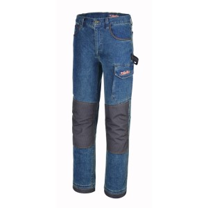 Pantalon jeans de travail qui associent le confort du denim stretch et la résistance des empiècements en polyester. Une combinaison parfaite entre confort, fonctionnalité et design.