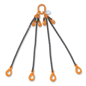 Élingue chaîne à 4 brins, avec crochet Self-Locking et raccourcisseurs, grade 8