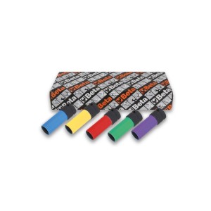 5 darabos gépi dugókulcs sorozat kerékanyákhoz színes polimer betétekkel