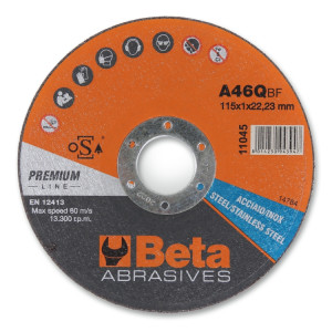 Abrasive steel and stainless steel cutting discs, thin, with flat centre