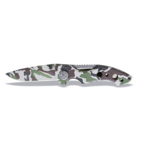 Klapmes, gehard stalen lemmet,  camouflage print.  In etui