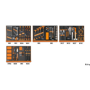 Assortiment van 144 gereedschappen voor universeel gebruik in voorgevormde EVA foam inlegbakken